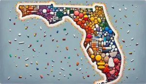 An illustration representing the concept of drug possession laws in Florida.