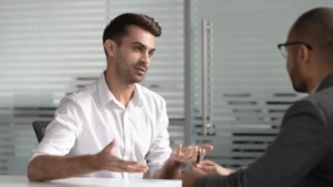 A snapshot of a person speaking with a juvenile probation officer